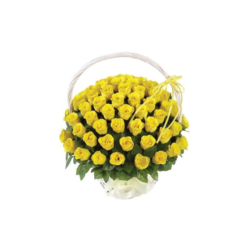 25 Yellow Roses In A Basket