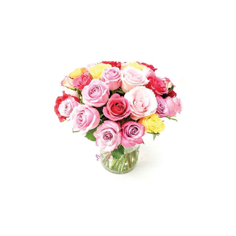Glass Vase of Pink Roses